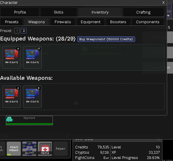 Expansión de ranura de armas a 29 y nivel 10 en Clickfight